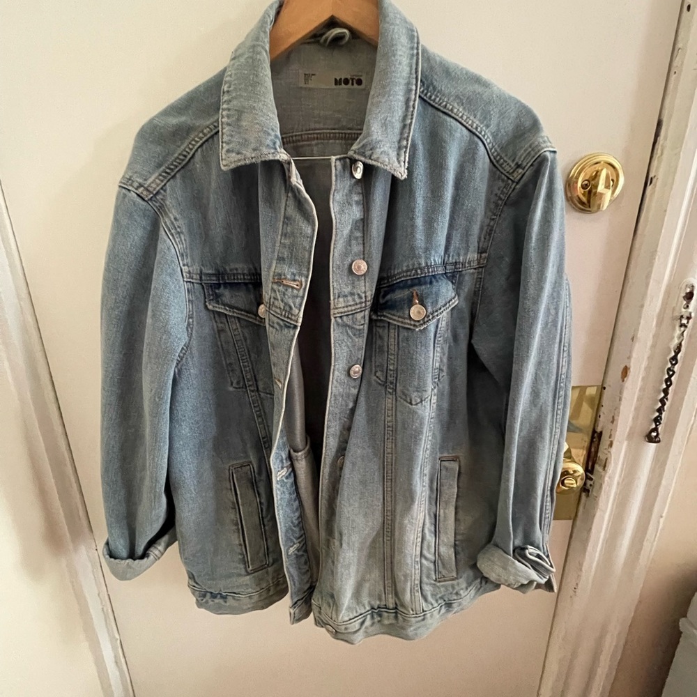 Topshop Moto Denim Jacket in Light Blue